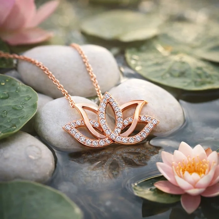 Gümüş Rose Lotus Çiçeği Kolye