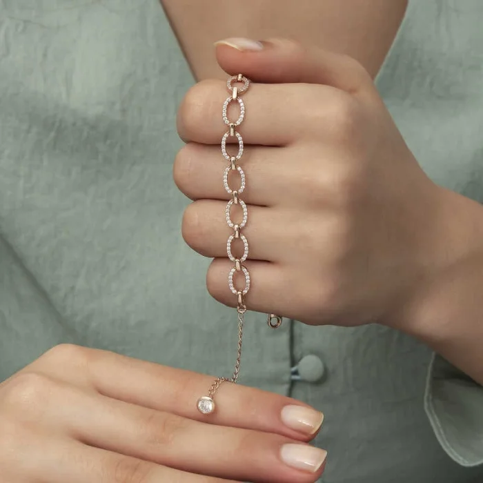 Gümüş Rose Oval Taşlı Bayan Bileklik