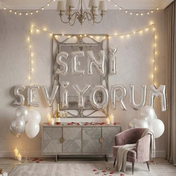 Gümüş Seni Seviyorum Banner Folyo Balon