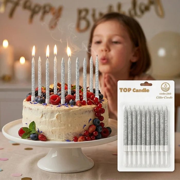 Gümüş Simli Pasta Mumu Seti 12 Parça