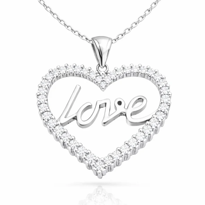Gümüş Taşlı Love Bayan Kolye