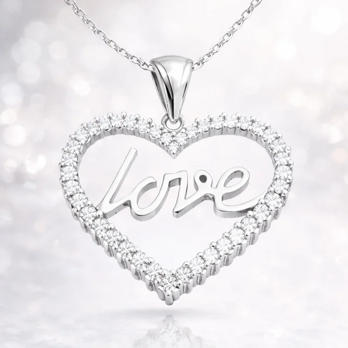 Gümüş Taşlı Love Bayan Kolye