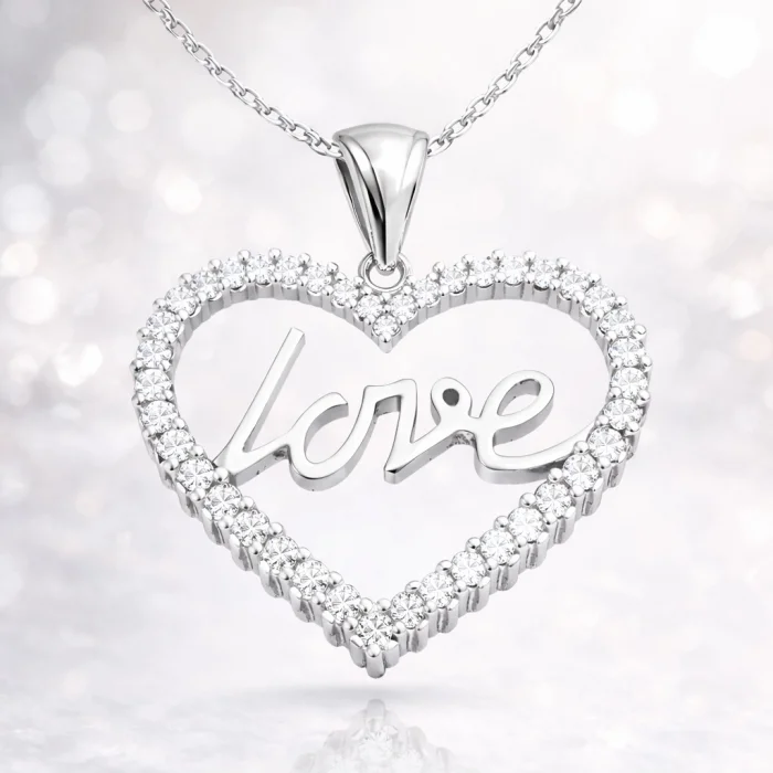 Gümüş Taşlı Love Bayan Kolye