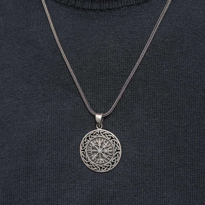 Gümüş Vegvisir Viking Pusulası Erkek Kolye