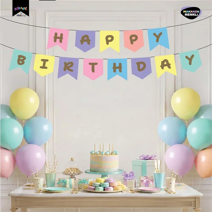 Happy Birthday Makaron Renkler Harf Afiş