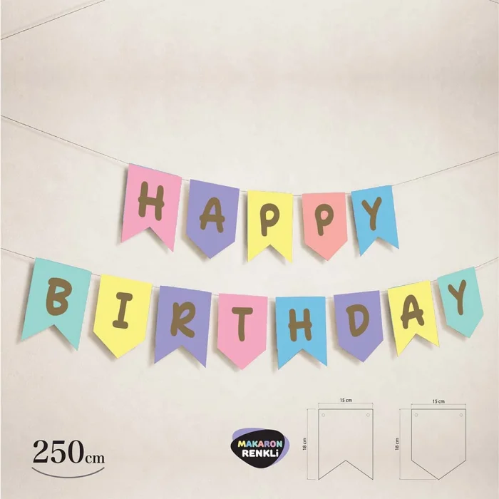 Happy Birthday Makaron Renkler Harf Afiş