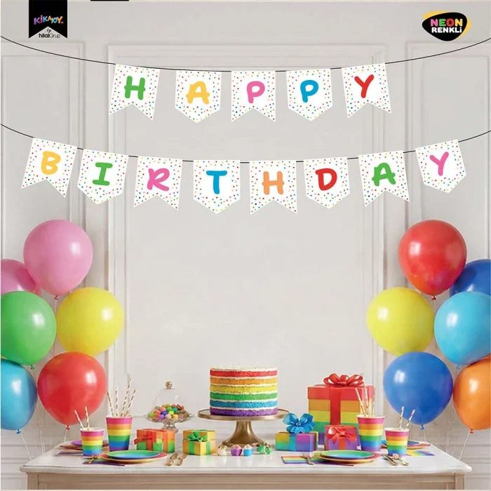 Happy Birthday Neon Beyaz Harf Afiş