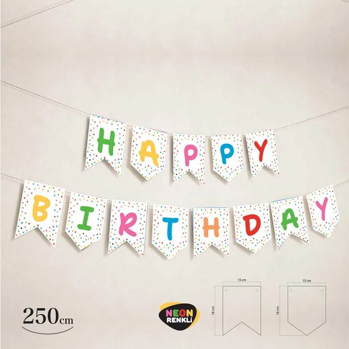 Happy Birthday Neon Beyaz Harf Afiş