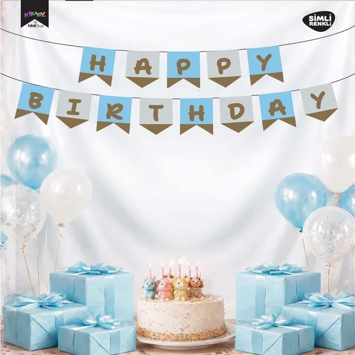 Happy Birthday Simli Mavi Altın Harf Afiş