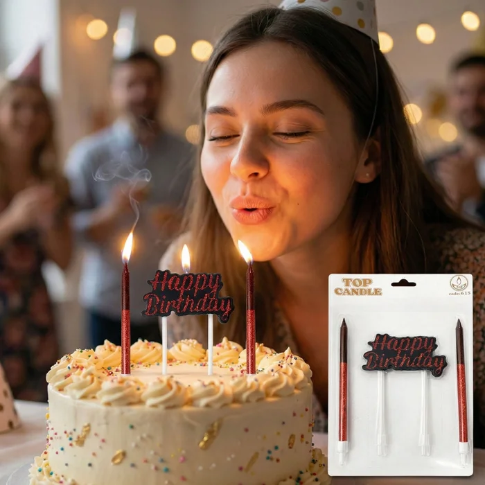 Happy Birthday Yazılı Siyah Simli Pasta Mumu Seti