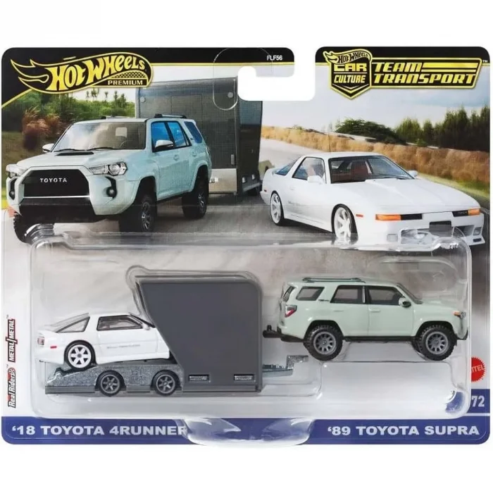 Hot Wheels Premium Team Transport 18 Toyota 4Runner & Toyota Supra w/Open Trailer HRV37