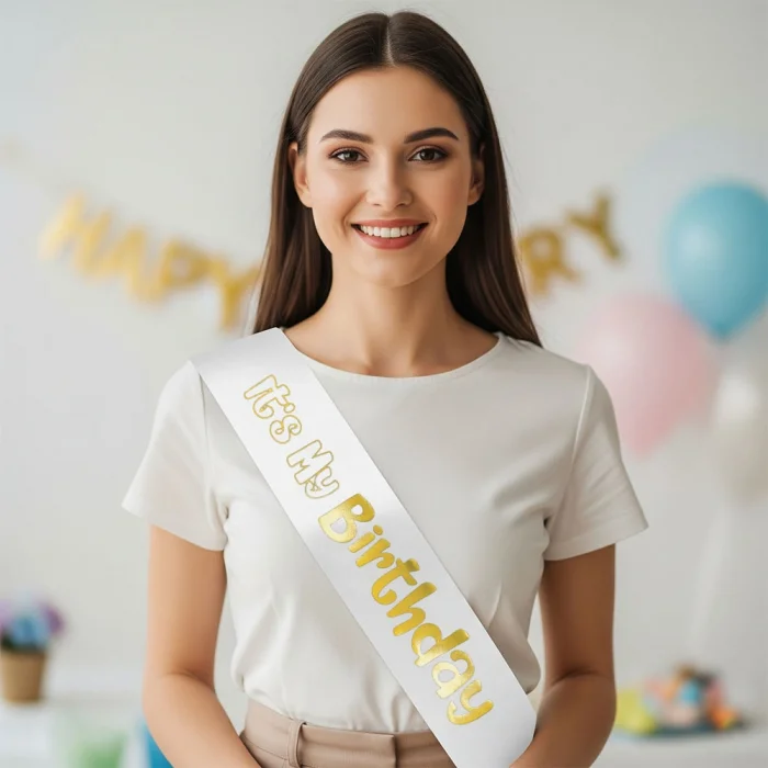 Its My Birthday Baskılı Varaklı Lüks Kuşak -Altın-