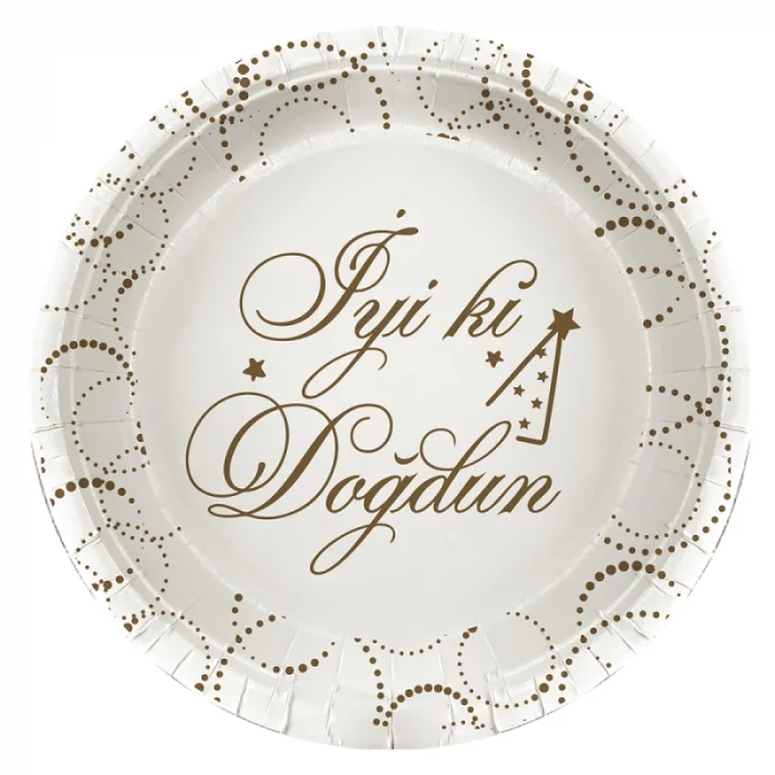 İyi ki Doğdun Elegant Beyaz Karton Tabak 23cm