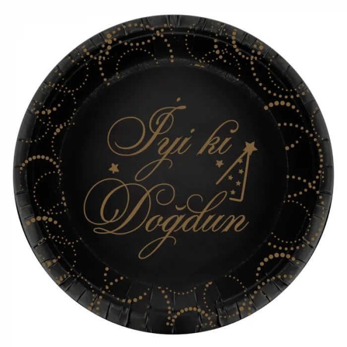 İyi ki Doğdun Elegant Siyah Karton Tabak 23cm