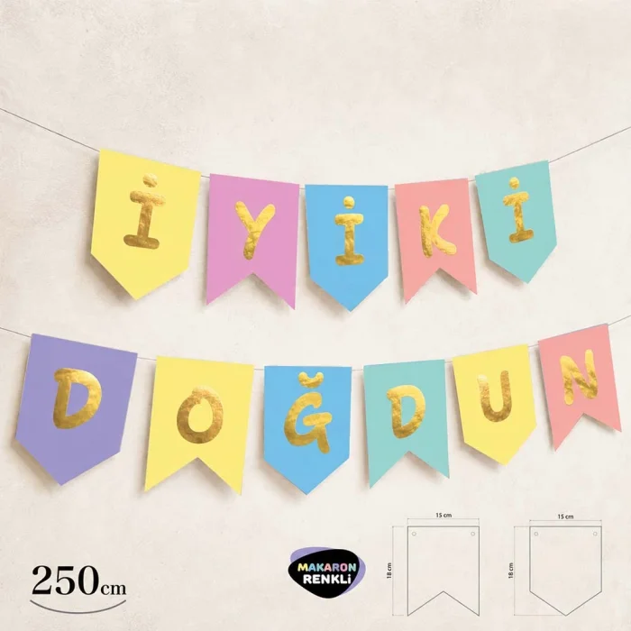 İyi ki Doğdun Makaron Renkler Harf Afiş