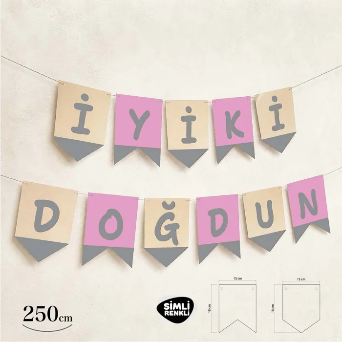 İyi ki Doğdun Pembe Zemin Gümüş Harf Afiş