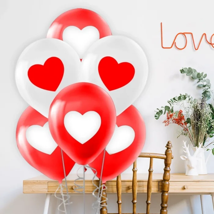 Kırmızı Beyaz Kalp Baskılı Balon 11