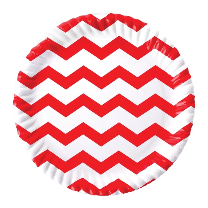 Kırmızı Zigzag Karton Tabak 23 cm