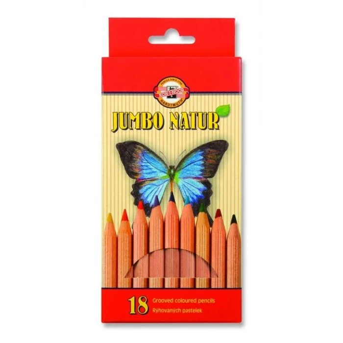 Koh-i Noor Jumbo Naturel Kalın Kuru Boya Kalemi Seti 18 Renk