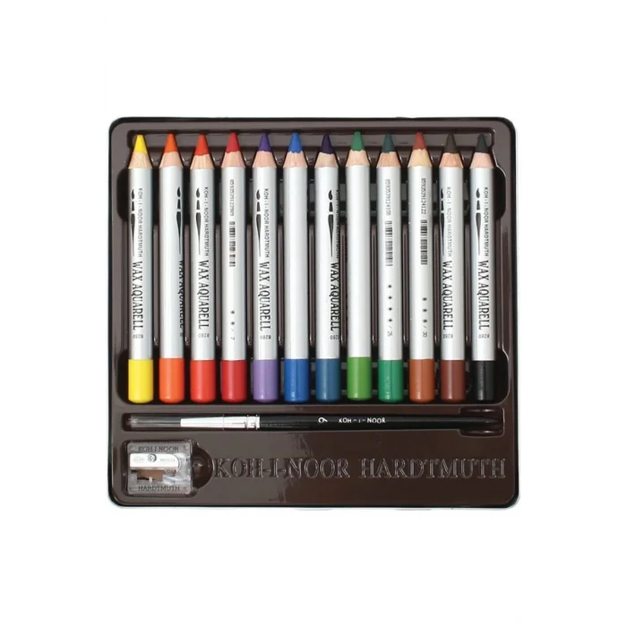 Koh-i Noor Wax Aquarell Balmumu Kalın Boya Kalemi Seti 12 Renk Metal Kutu