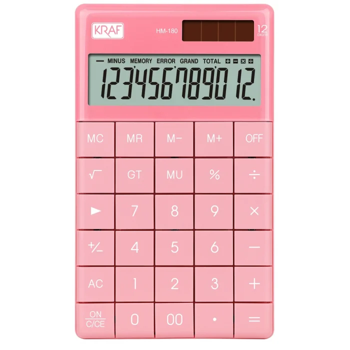 Kraf Masaüstü Hesap Makinesi 12 Hane PEMBE