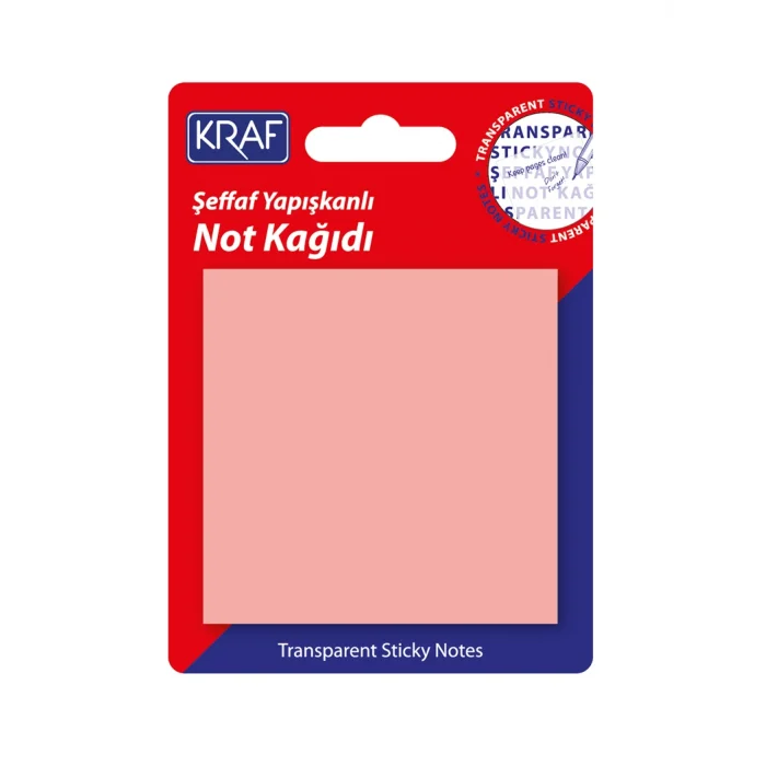 Kraf Şeffaf Post-it Yapışkanlı Not Kağıdı 76x76 mm. 50 yaprak ŞEFFAF PEMBE
