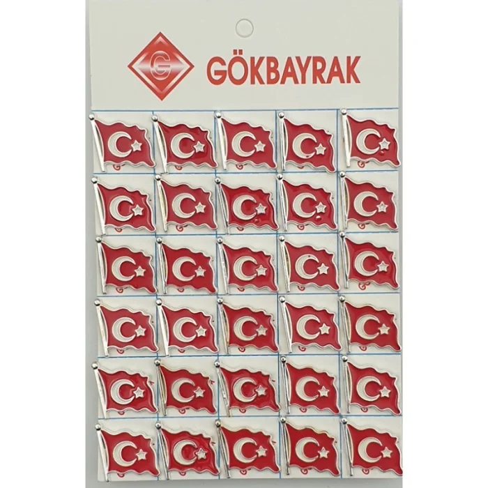 Krom Dalgalı Mineli Bayrak Rozet