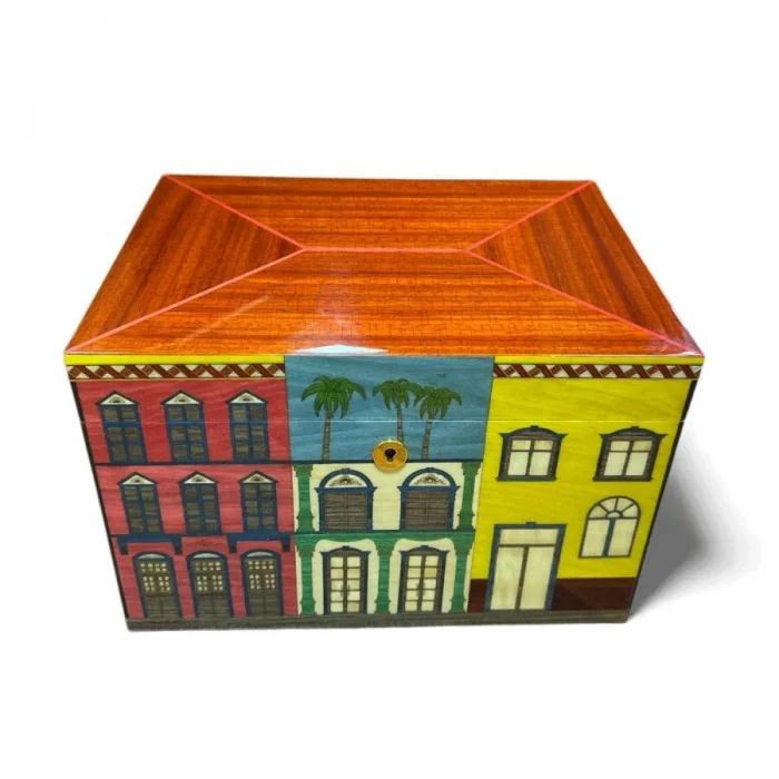 Küba Evi Desenli El Yapımı Puro Kutusu Humidor 80s