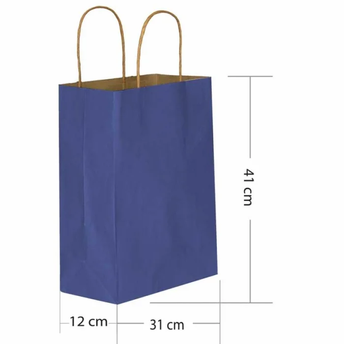 Lacivert Büküm Saplı Kraft Çanta 31x41cm