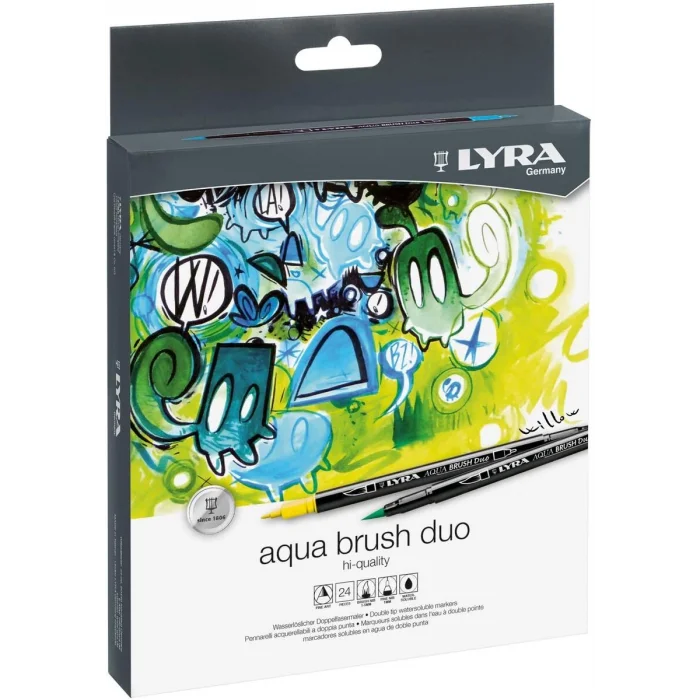 Lyra Aqua Brush Duo Çift Taraflı Fırça Uçlu Çizim Kalemi Seti 24 Renk