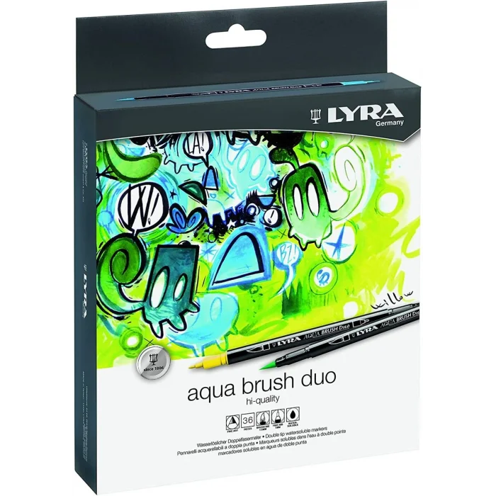 Lyra Aqua Brush Duo Çift Taraflı Fırça Uçlu Çizim Kalemi Seti 36 Renk