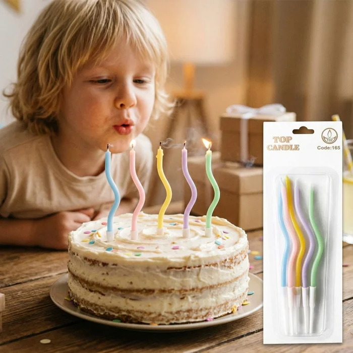 Makaron Karışık Renk Spiral Pasta Mumu