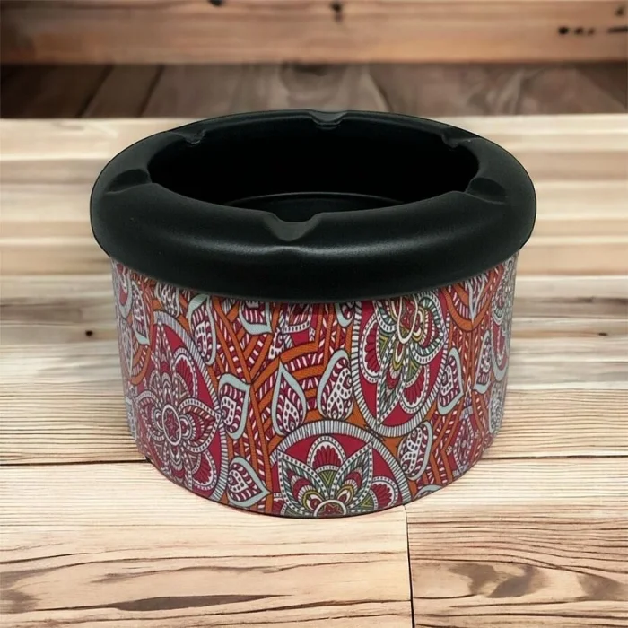 Mandala Desen Metal Mini Sigara Küllüğü Kırmızı 8cm