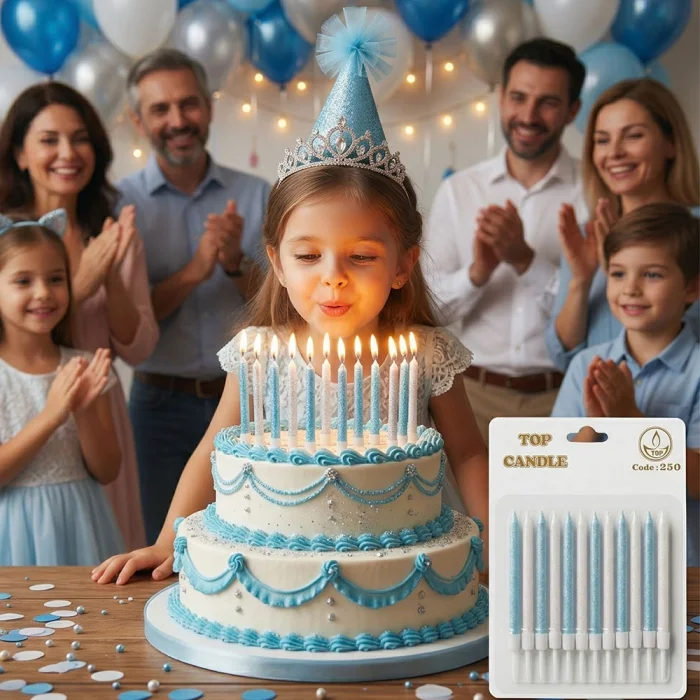 Mavi Simli Doğum Günü Mumu Seti 8 cm 12 Parça