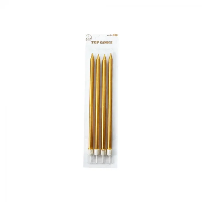 Metalik Altın Uzun Mum 19cm 4 Parça