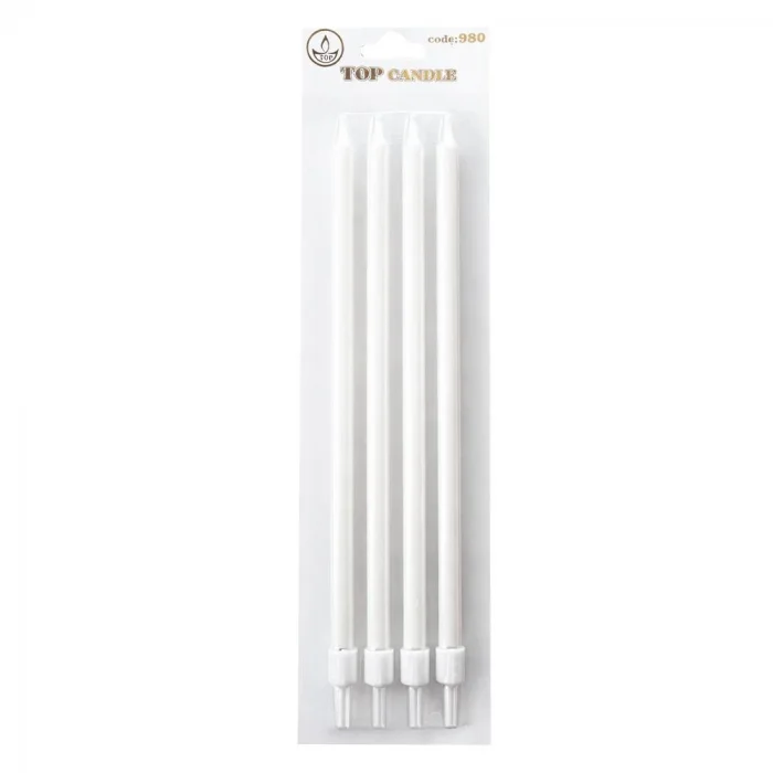 Metalik Beyaz Uzun Mum 19cm 4 Parça