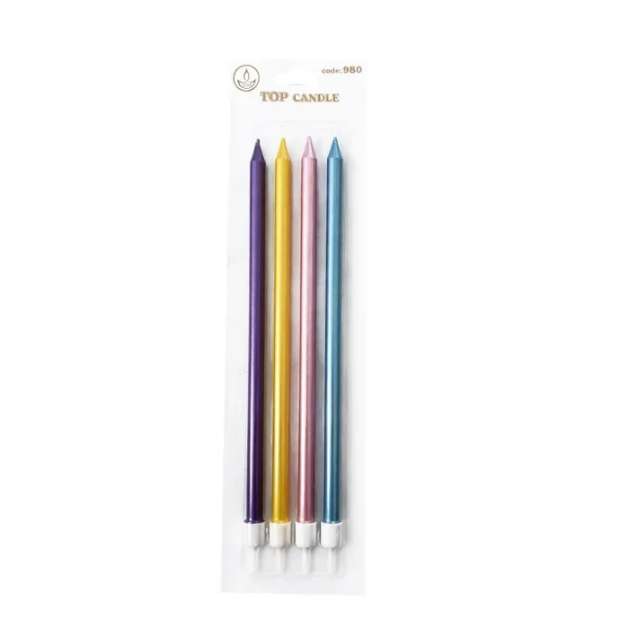 Metalik Karışık Renk Uzun Mum 19cm 4 Parça