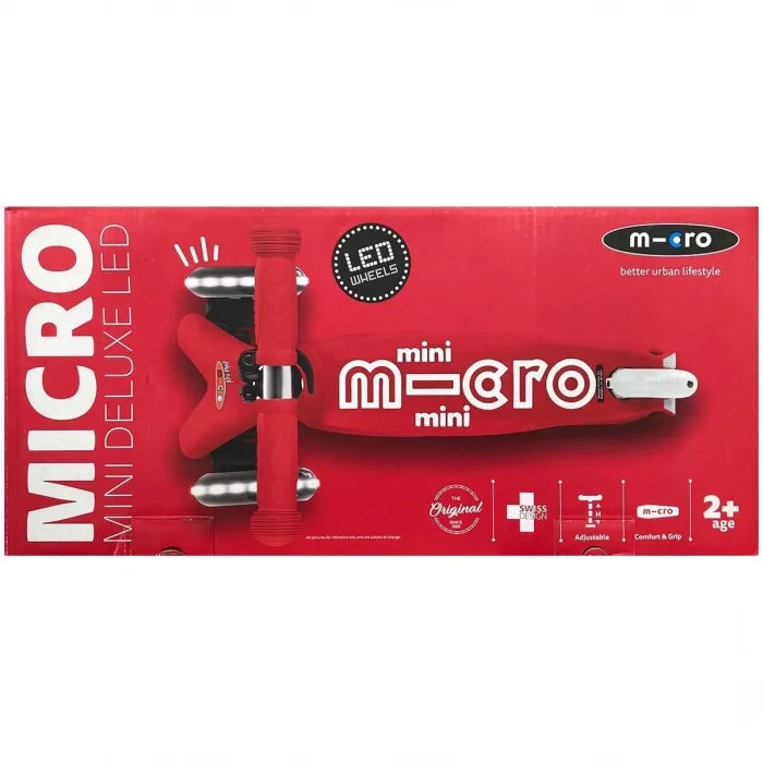 Micro Mini Deluxe LED 3 Tekerlekli Scooter Kırmızı