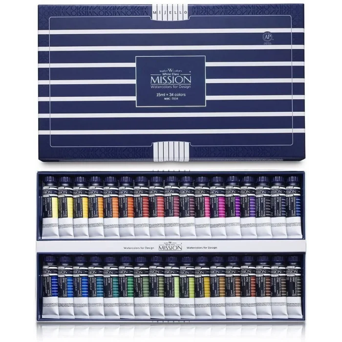 Mijello Mission White Class Pigment Tüp Sulu Boya Seti 34 Renk x 15 ml.