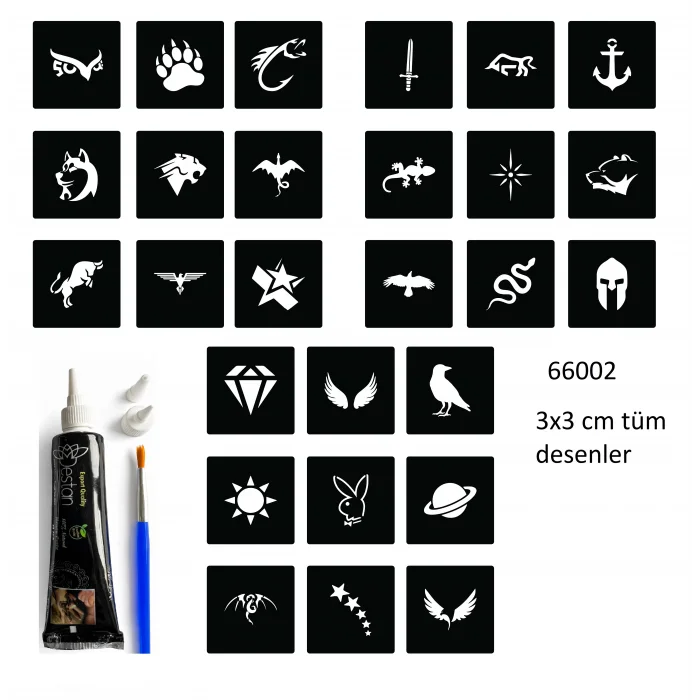 Minimal 27 Adet Erkek Deseni 3 cm Geçici Dövme Şablonu Kınalı Set