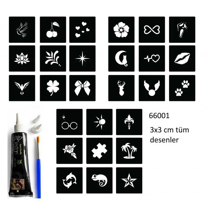 Minimal 27 Adet Kadın Deseni 3 cm Geçici Dövme Şablonu Kınalı Set