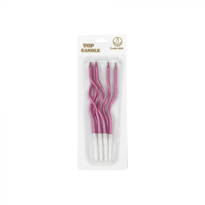 Mirror Metalik Fuşya Spiral Pasta Mumu