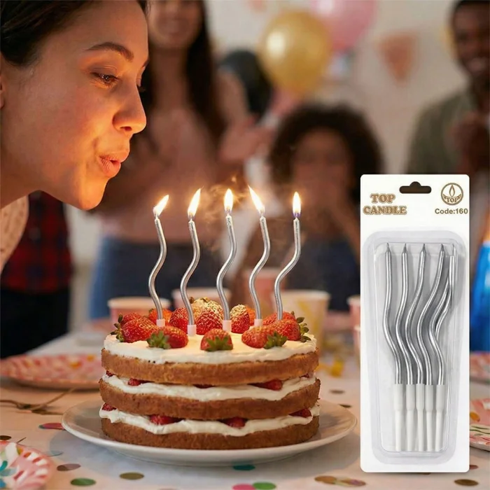 Mirror Metalik Gümüş Spiral Pasta Mumu