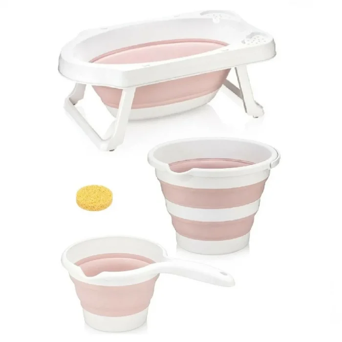 Numio Katlanır Bebek Küveti Banyo Seti 5'li Pembe