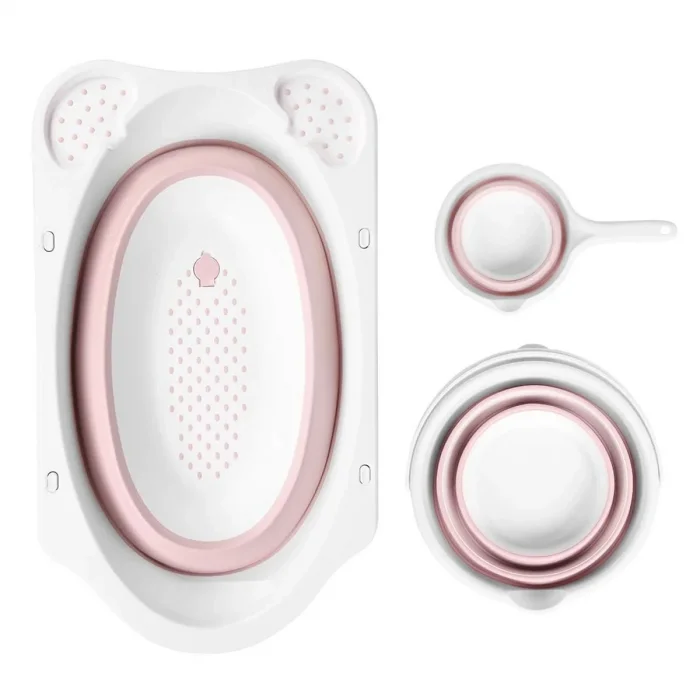Numio Katlanır Bebek Küveti Banyo Seti 5'li Pembe
