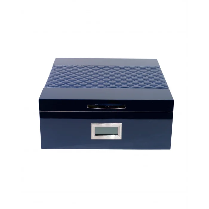 Parmida Mavi Deri Geçişli Sedir Ağacı Nemlendirici Humidor PHUM0219 - Parmida