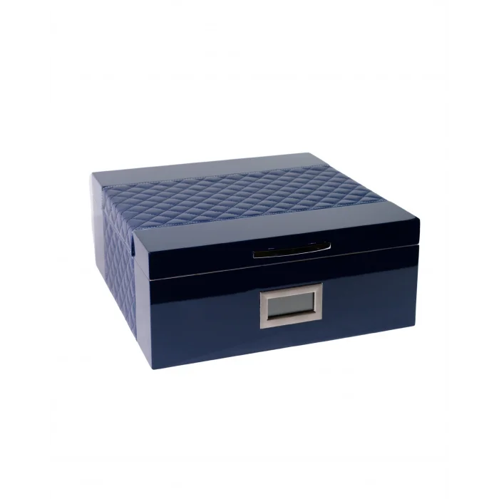 Parmida Mavi Deri Geçişli Sedir Ağacı Nemlendirici Humidor PHUM0219 - Parmida