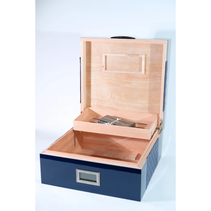Parmida Mavi Deri Geçişli Sedir Ağacı Nemlendirici Humidor PHUM0219 - Parmida
