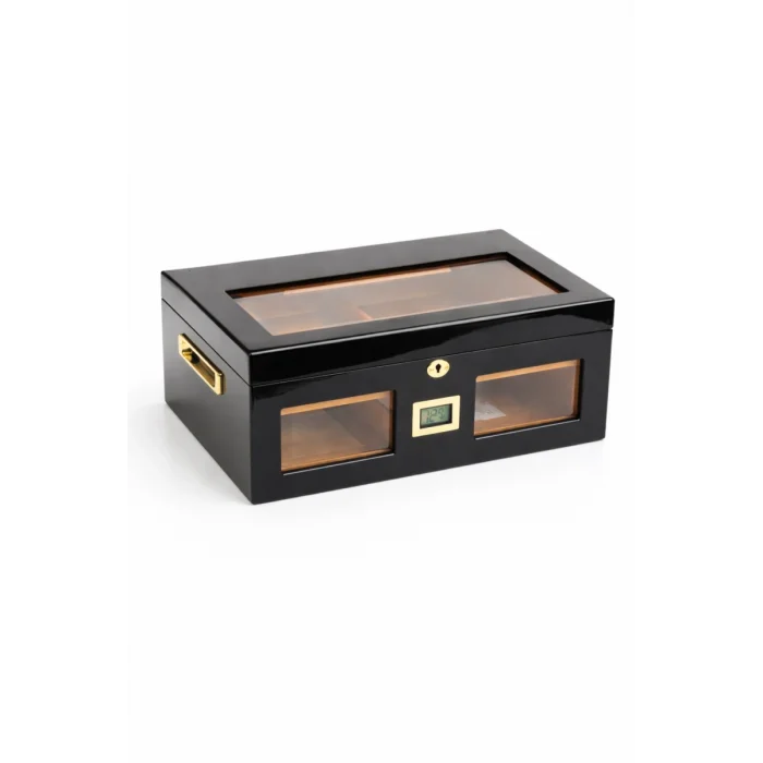 Parmida Parlak Siyah Raflı Sedir Ağacı Nemlendirici Humidor PHUM0143 - Parmida