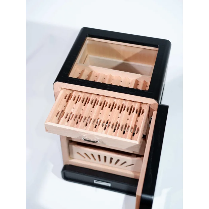Parmida Siyah 3 Raflı Sedir Ağacı Nemlendirici Humidor PHUM0204 - Parmida